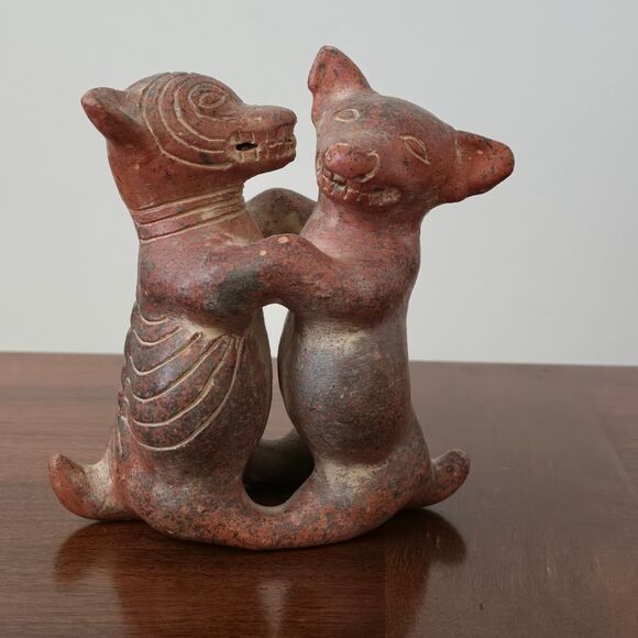 Vintage Colima Dancing Dogs Mexican Pottery Folk Art 6" - Picture 2 of 8